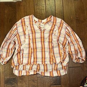 Free People Striped Blouse - Orange and White